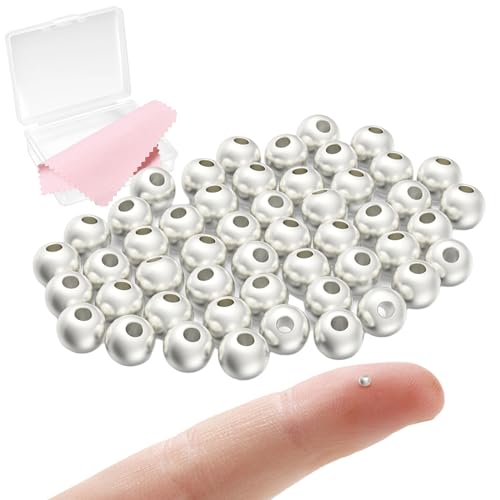 MKCYD Perlen aus 925er Sterlingsilber zur Schmuckherstellung, 3 mm, echtes S925er-Silber, glatte runde Kugelperlen für DIY-Armbänder, Halsketten (hergestellt in Italien) von MKCYD