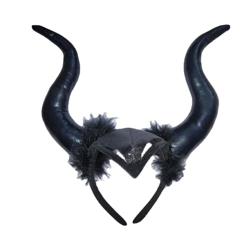 MKEMQXBEP Bull Hörner Stirnband mit Fell schwarz Party Cosplay Prop Kostüm Dekoration von MKEMQXBEP