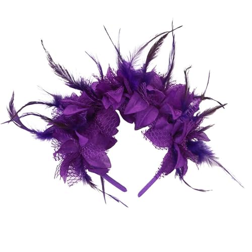 MKEMQXBEP Festival Feder Blume Stirnband Europäischen Und Amerikanischen Party Braut Retro Stil(Purpleheadband) von MKEMQXBEP