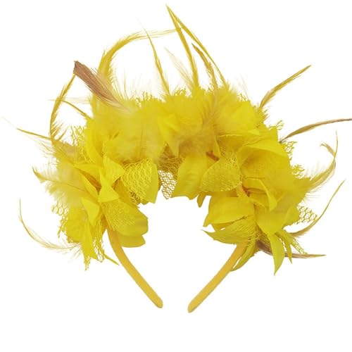 MKEMQXBEP Festival Feder Blume Stirnband Europäischen Und Amerikanischen Party Braut Retro Stil(Yellowheadband) von MKEMQXBEP