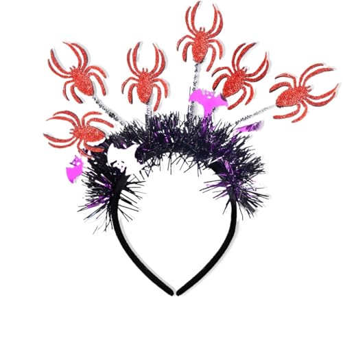MKEMQXBEP Stirnbänder mit gruseligen Elementen Totenkopf Kürbis Spinne Festliche Haar-Accessoires(Red Spider) von MKEMQXBEP