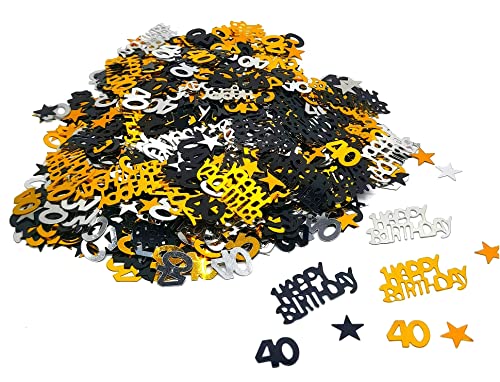 30 g Konfetti zum Geburtstag, 15 g, Konfetti, Schwarz, Gold, Happy Birthday+15 g, Zahl 30/40/50/60, Konfetti, Sterne, silberfarben, Pailletten, Konfetti, Tischdekoration, Geburtstag (40) von MKISHINE