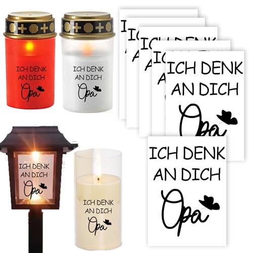 Grabkerzen-Aufkleber Set, 6 Stück, "Ich denk an dich Opa" Design, für Grablicht und Friedhofskerzen, Friedhofskerze, Grabdeko Vatertag, tod, Trauer Grabkerzen-Aufkleber Set, 6 Stück, "Ich denk an dich Opa" Design, für Grablicht und Friedhofskerzen, Friedhofskerze, Grabdeko Vatertag, tod, Trauer von MKISHINE