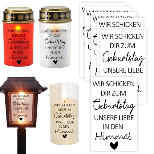 Grabkerzen-Aufkleber Set, "Wir schicken dir zum Geburtstag unsere Liebe in den Himmel", 5 x 8 cm, 6 Stück, Friedhofsdekoration Grablichter Friedhofsdeko Grab Sticker Grabkerzen-Aufkleber Set, "Wir schicken dir zum Geburtstag unsere Liebe in den Himmel", 5 x 8 cm, 6 Stück, Friedhofsdekoration Grablichter Friedhofsdeko Grab Sticker von MKISHINE