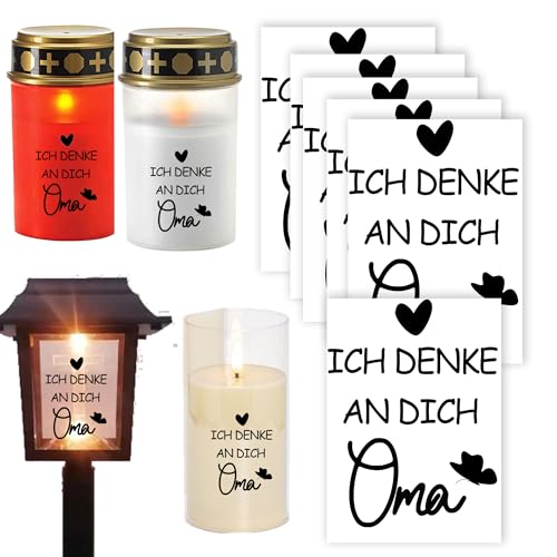 Grabkerzen-Aufkleber Set 'Ich denke an dich Oma', 6 Stück, Grabschmuck für Friedhofskerzen, Grablicht Dekoration Friedhofskerze, Grabdeko Muttertag, tod, Trauer Grabkerzen-Aufkleber Set 'Ich denke an dich Oma', 6 Stück, Grabschmuck für Friedhofskerzen, Grablicht Dekoration Friedhofskerze, Grabdeko Muttertag, tod, Trauer von MKISHINE