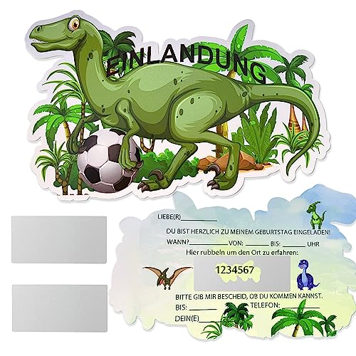 MKISHINE 16x Kratz-Einladungskarten kindergeburtstag junge -Einladungskarten Dinosaurier Trex zum Kindergeburtstag Junge Mädchen, Dinoparty, Tyrannosaurus Rexrex (dinosaur) von MKISHINE