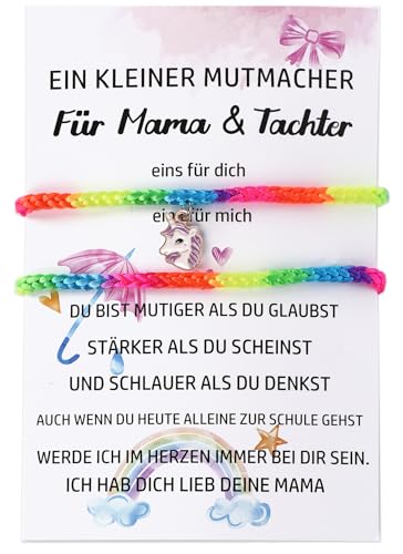 MKISHINE Einschulung Karte | Erster Schultag Geschenk | Armbänder mit Karte | Mutter Tochter Armband | Schulkind Mädchen Geschenk Schulanfang Karte Schulkind Armband Einschulung Mutmacher ﻿ (Einhorn) von MKISHINE