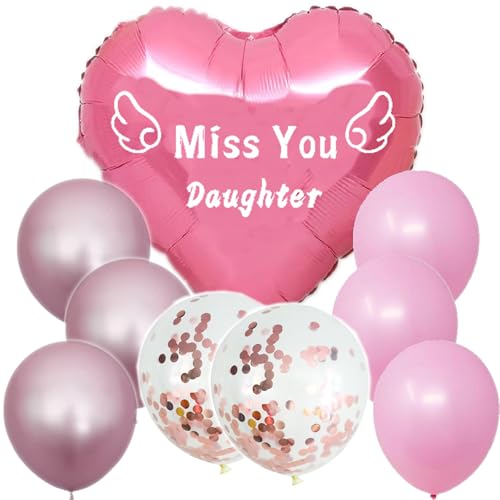 Miss You Daughter Gedenk-Herzballon mit Schnur für Tochter Gedenkstätte Gedenkfeier Trauergeschenk Tributveranstaltung Friedhof Outdoor Garten Hof Grabmarker Blumenstrauß Topper von MKISHINE