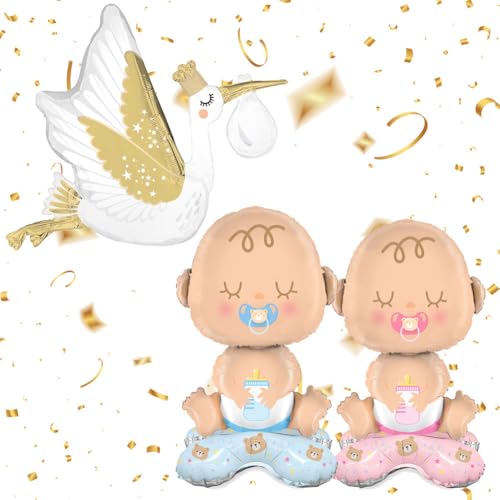 3 Stück Geschlecht Reveal Ballons, Newborn Welcome Party Dekorationen, Jungen und Mädchen Aluminium Ballons, Baby Delivery Bird Aluminium Ballons, Baby's Weekend Party Dekorationen von MKKZLPN