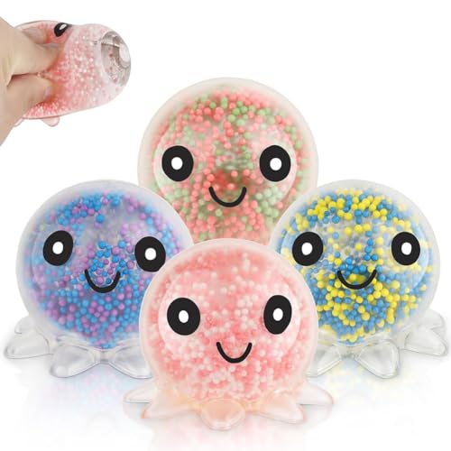 4 Stück Stressball Octopus ,Squishy Anti Stress Bälle,Antistressball Spielzeug Kinder und Erwachsene,Fidget Toy für ADHS,Partytüten Füllstoff Stressabbau Spielzeug für Weihnachten von MKKZLPN