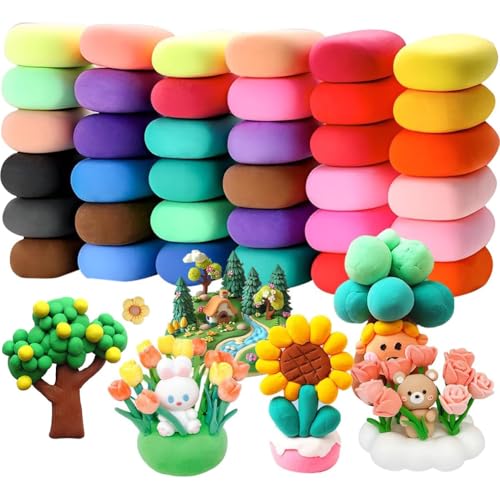Knete Set, 36 Farben Knete Lufttrocknend für Kinder, Handwerkskunst Modelliermasse Lufttrocknend, Weicher Dehnbarer DIY Ton, Lustiges Geschenk für Jungen und Mädchen Knete Set, 36 Farben Knete Lufttrocknend für Kinder, Handwerkskunst Modelliermasse Lufttrocknend, Weicher Dehnbarer DIY Ton, Lustiges Geschenk für Jungen und Mädchen von MKKZLPN