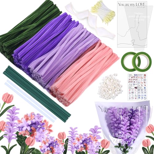MKLG 435 Stück Pfeifenreiniger Blumen Set, Pfeifenputzer Blumen Zum Basteln, Mit Grüne Blumenstöcke, Klebebandrollen, Klebestifte, Anleitungen, Blumenstraußverpackungen, Bänder MKLG 435 Stück Pfeifenreiniger Blumen Set, Pfeifenputzer Blumen Zum Basteln, Mit Grüne Blumenstöcke, Klebebandrollen, Klebestifte, Anleitungen, Blumenstraußverpackungen, Bänder von MKLG