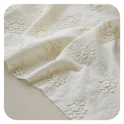 Bestickter Baumwollstoff Baumwolltuch, Bestickt, 3D-Blumen-Spitzenstoff, handgefertigt, for Damen, Kleidung, Baby, Kleid, Tischdecke, Zubehör (Color : Beige Cotton, Size : 1Yard Price) von MKLHAVB
