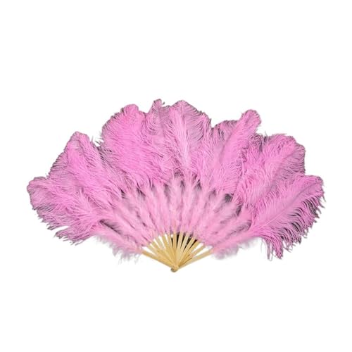 MKLHAVB 1/2 Stück natürliche Federfächer, 13 Knochen, 60 cm, Handfaltfächer for Hochzeit, Tanz, Party, Auftritt(Pink,2 Pcs) von MKLHAVB