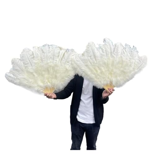 MKLHAVB 13 Knochen große Federn Fächer tanzen Fächer Federn Faltfächer Bühnenshow Requisiten Dekoration Zubehör 100 cm/130 cm(Beige,2 Pcs 130CM) von MKLHAVB