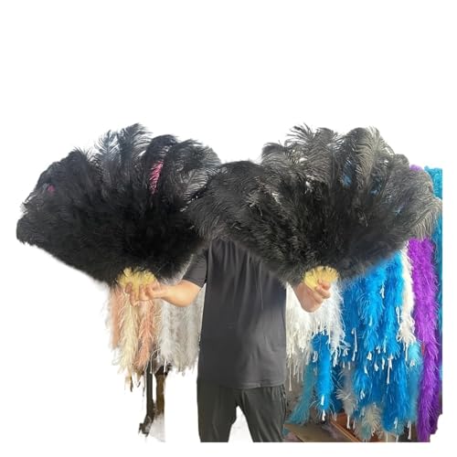 MKLHAVB 13 Knochen große Federn Fächer tanzen Fächer Federn Faltfächer Bühnenshow Requisiten Dekoration Zubehör 100 cm/130 cm(Black,1 Pcs 130CM) von MKLHAVB