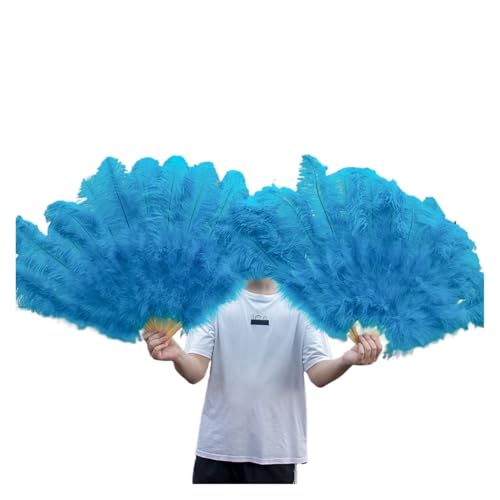 MKLHAVB 13 Knochen große Federn Fächer tanzen Fächer Federn Faltfächer Bühnenshow Requisiten Dekoration Zubehör 100 cm/130 cm(Blue,2 Pcs 130CM) von MKLHAVB