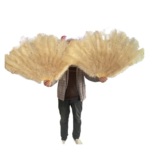 MKLHAVB 13 Knochen große Federn Fächer tanzen Fächer Federn Faltfächer Bühnenshow Requisiten Dekoration Zubehör 100 cm/130 cm(Brown,2 Pcs 130CM) von MKLHAVB