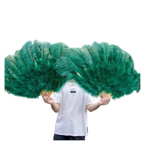 MKLHAVB 13 Knochen große Federn Fächer tanzen Fächer Federn Faltfächer Bühnenshow Requisiten Dekoration Zubehör 100 cm/130 cm(Green,1 Pcs 130CM) von MKLHAVB