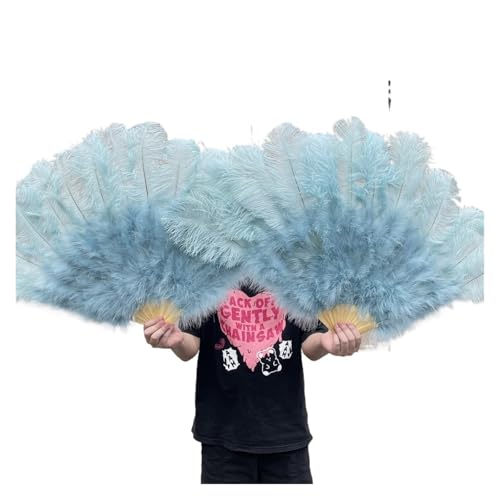 MKLHAVB 13 Knochen große Federn Fächer tanzen Fächer Federn Faltfächer Bühnenshow Requisiten Dekoration Zubehör 100 cm/130 cm(Light Blue,2 Pcs 130CM) von MKLHAVB