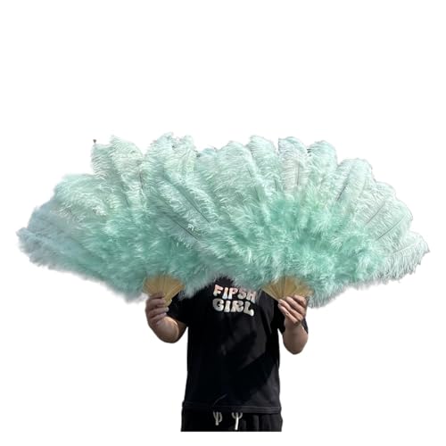 MKLHAVB 13 Knochen große Federn Fächer tanzen Fächer Federn Faltfächer Bühnenshow Requisiten Dekoration Zubehör 100 cm/130 cm(Mint Green,1 Pcs 130CM) von MKLHAVB