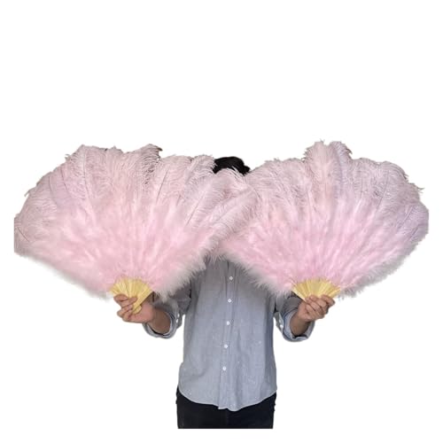 MKLHAVB 13 Knochen große Federn Fächer tanzen Fächer Federn Faltfächer Bühnenshow Requisiten Dekoration Zubehör 100 cm/130 cm(Pink,2 Pcs 130CM) von MKLHAVB