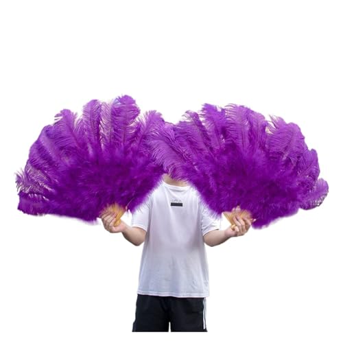 MKLHAVB 13 Knochen große Federn Fächer tanzen Fächer Federn Faltfächer Bühnenshow Requisiten Dekoration Zubehör 100 cm/130 cm(Purple,1 Pcs 130CM) von MKLHAVB