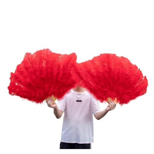 MKLHAVB 13 Knochen große Federn Fächer tanzen Fächer Federn Faltfächer Bühnenshow Requisiten Dekoration Zubehör 100 cm/130 cm(Red,1 Pcs 130CM) von MKLHAVB