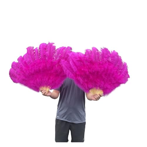 MKLHAVB 13 Knochen große Federn Fächer tanzen Fächer Federn Faltfächer Bühnenshow Requisiten Dekoration Zubehör 100 cm/130 cm(Rose,1 Pcs 130CM) von MKLHAVB