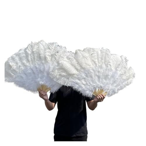 MKLHAVB 13 Knochen große Federn Fächer tanzen Fächer Federn Faltfächer Bühnenshow Requisiten Dekoration Zubehör 100 cm/130 cm(White,2 Pcs 130CM) von MKLHAVB