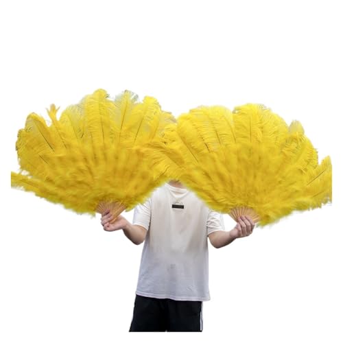 MKLHAVB 13 Knochen große Federn Fächer tanzen Fächer Federn Faltfächer Bühnenshow Requisiten Dekoration Zubehör 100 cm/130 cm(Yellow,2 Pcs 130CM) von MKLHAVB