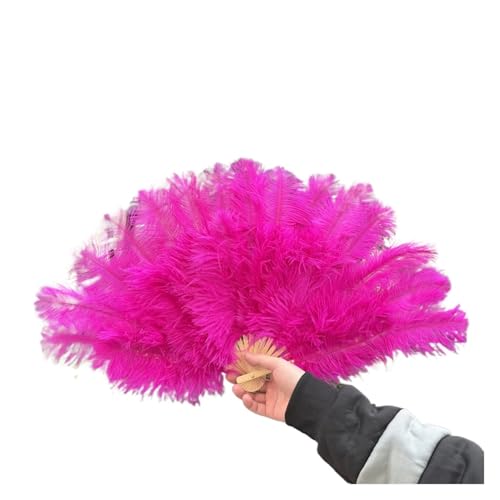 MKLHAVB 15Knochen Rot Orange Flauschiger Federfächer 70CM Handfaltbarer Federfächer for Teil-Karneval-Tanz-Performance-Dekoration(Rose,1 PCS 70cmx40cm) von MKLHAVB