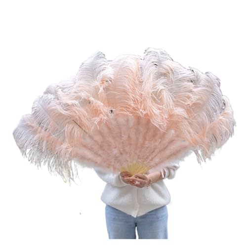 MKLHAVB 2 Größen Retro großer Federfächer, rot, Tanzfächer, Party, Hochzeit, Bühnenshow, Requisiten, Handheld, Marabufedern, Fächer, Dekor, 13 Knochen(Champagne,130CM 2PCS) von MKLHAVB
