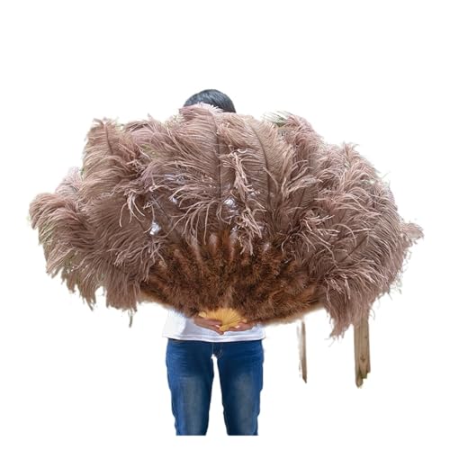 MKLHAVB 2 Größen Retro großer Federfächer, rot, Tanzfächer, Party, Hochzeit, Bühnenshow, Requisiten, Handheld, Marabufedern, Fächer, Dekor, 13 Knochen(Coffee,130CM 2PCS) von MKLHAVB