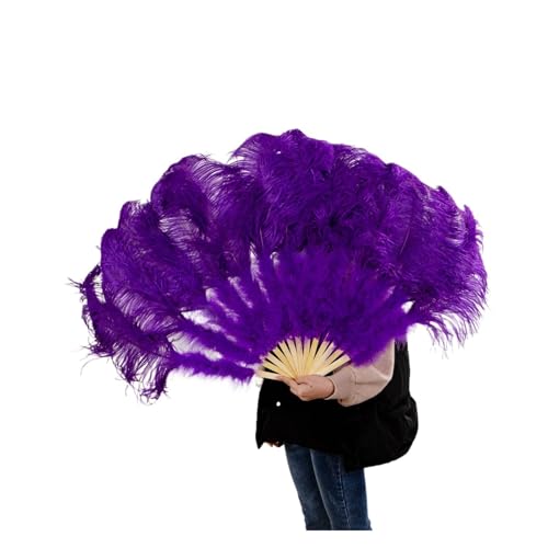 MKLHAVB 2 Größen Retro großer Federfächer, rot, Tanzfächer, Party, Hochzeit, Bühnenshow, Requisiten, Handheld, Marabufedern, Fächer, Dekor, 13 Knochen(Deep Purple,130CM 1PCS) von MKLHAVB