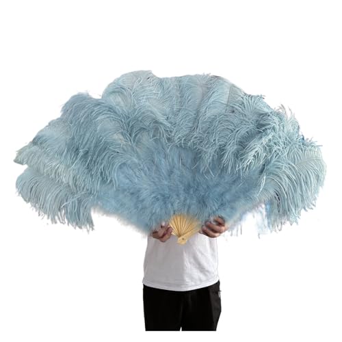 MKLHAVB 2 Größen Retro großer Federfächer, rot, Tanzfächer, Party, Hochzeit, Bühnenshow, Requisiten, Handheld, Marabufedern, Fächer, Dekor, 13 Knochen(Light Blue,100CM 2PCS) von MKLHAVB