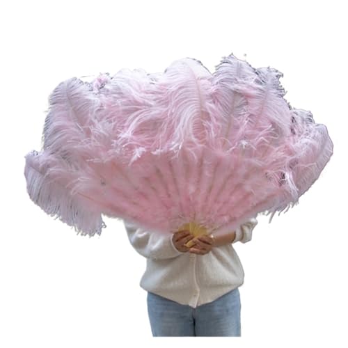 MKLHAVB 2 Größen Retro großer Federfächer, rot, Tanzfächer, Party, Hochzeit, Bühnenshow, Requisiten, Handheld, Marabufedern, Fächer, Dekor, 13 Knochen(Light Pink,130CM 2PCS) von MKLHAVB