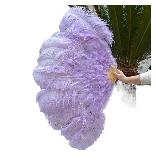 MKLHAVB 2 Größen Retro großer Federfächer, rot, Tanzfächer, Party, Hochzeit, Bühnenshow, Requisiten, Handheld, Marabufedern, Fächer, Dekor, 13 Knochen(Light Purple,130CM 1PCS) von MKLHAVB