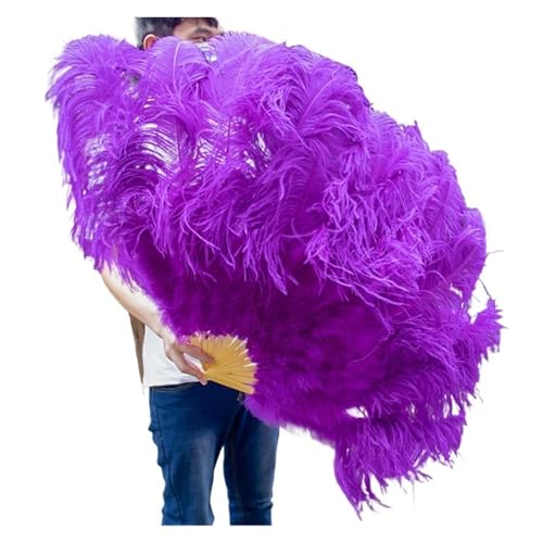 MKLHAVB 2 Größen Retro großer Federfächer, rot, Tanzfächer, Party, Hochzeit, Bühnenshow, Requisiten, Handheld, Marabufedern, Fächer, Dekor, 13 Knochen(Purple,130CM 2PCS) von MKLHAVB