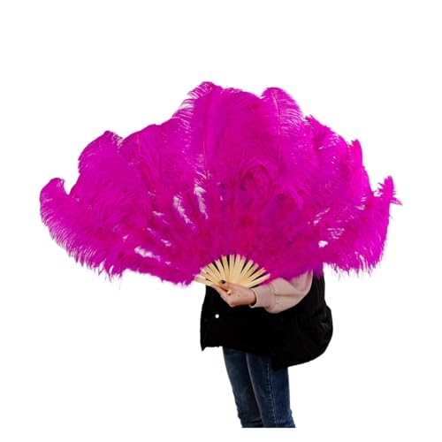 MKLHAVB 2 Größen Retro großer Federfächer, rot, Tanzfächer, Party, Hochzeit, Bühnenshow, Requisiten, Handheld, Marabufedern, Fächer, Dekor, 13 Knochen(Rose Red,100CM 2PCS) von MKLHAVB