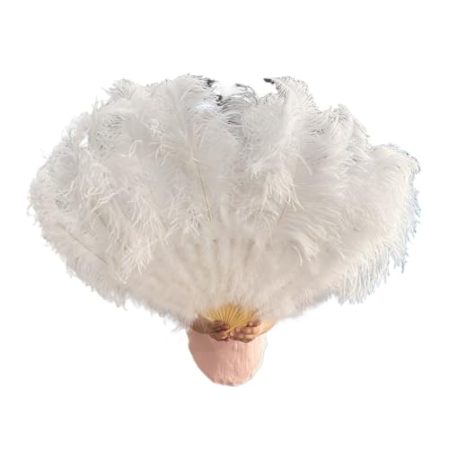 MKLHAVB 2 Größen Retro großer Federfächer, rot, Tanzfächer, Party, Hochzeit, Bühnenshow, Requisiten, Handheld, Marabufedern, Fächer, Dekor, 13 Knochen(White,130CM 2PCS) von MKLHAVB