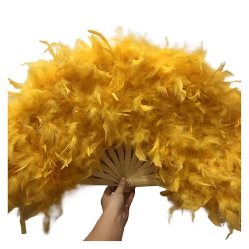 MKLHAVB 70 * 40 cm Große Rosa Feder Fan Bühne Leistung Tanz Fan Fotografie Requisiten Feder Faltfächer Hochzeit Party Dekoration(Gold Yellow) von MKLHAVB