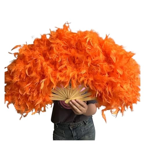 MKLHAVB 70 * 40 cm Große Rosa Feder Fan Bühne Leistung Tanz Fan Fotografie Requisiten Feder Faltfächer Hochzeit Party Dekoration(Orange) von MKLHAVB