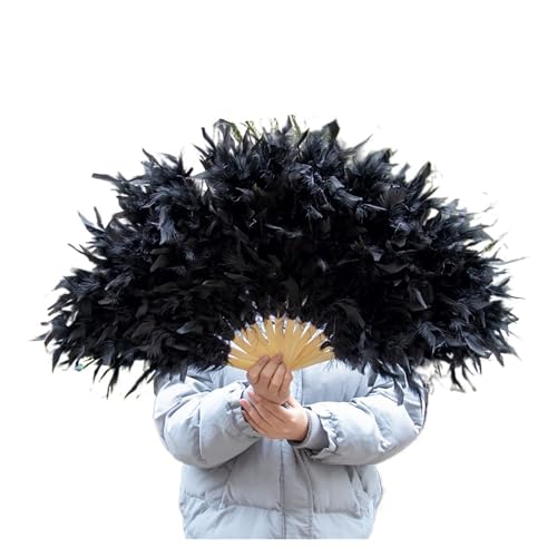 MKLHAVB Bunte natürliche Federfächer for Karneval, Aufführung, Party, Dekoration, Federn, Bühnenshow, professionelles Bastelzubehör(Black,1pcs 45-80cm) von MKLHAVB