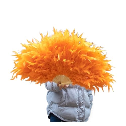 MKLHAVB Bunte natürliche Federfächer for Karneval, Aufführung, Party, Dekoration, Federn, Bühnenshow, professionelles Bastelzubehör(Orange,1pcs 45-80cm) von MKLHAVB