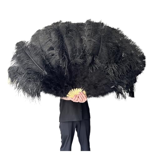 MKLHAVB Extra große Federfächer, Flauschiger 13-Knochen-Handfederfächer for Hochzeit, Party, Bühnenaufführung, Requisiten(Black,130CM 2PCS) von MKLHAVB