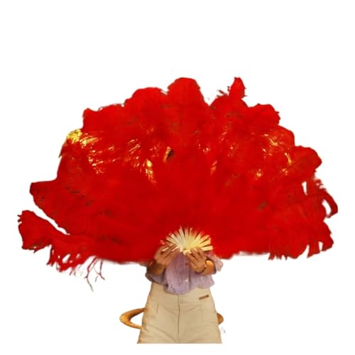 MKLHAVB Extra große Federfächer, Flauschiger 13-Knochen-Handfederfächer for Hochzeit, Party, Bühnenaufführung, Requisiten(Red,130CM 2PCS) von MKLHAVB