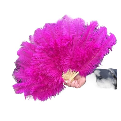 MKLHAVB Farbiger natürlicher Federfächer, 15 Knochen, Handfedern, Faltbarer Fächer for Tanz, Bühnenshow, Performance-Requisiten(Rose,10 PCS 70cmx40cm) von MKLHAVB