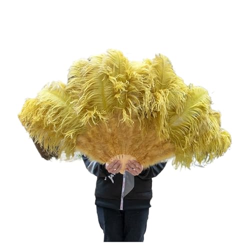 MKLHAVB Federfächer, 100 cm lang, faltbar, handgehalten, Federfächer, Leistungsfächer for Karneval, Party, Bühnenshow, Requisiten(Olive Green,2PCS) von MKLHAVB