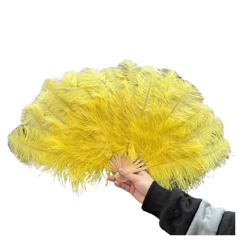 MKLHAVB Flauschiger weiß-schwarzer Federfächer, 70 cm x 40 cm, handgefalteter Federfächer for Party, Tanz, Show, Performance, DIY-Requisiten(Yellow,1 PCS 70cmx40cm Left) von MKLHAVB